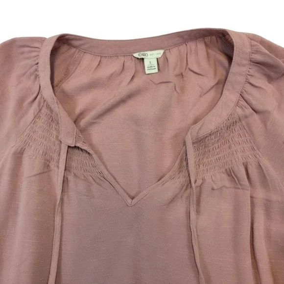 Cato Boho Peasant Top L Pink Tiered Tassel Ruffle Sleeve Cottagecore Festival - Picture 2 of 10